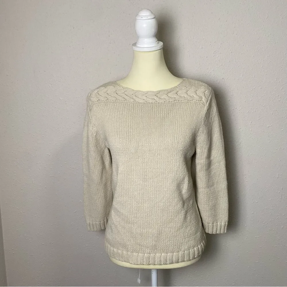 FIELD GEAR Cream Cotton Scoop Neck Knit Sweater Women's Size Medium